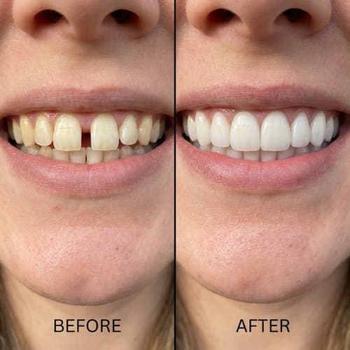 Before and after smile comparison—whiter, more even teeth after cosmetic dentistry