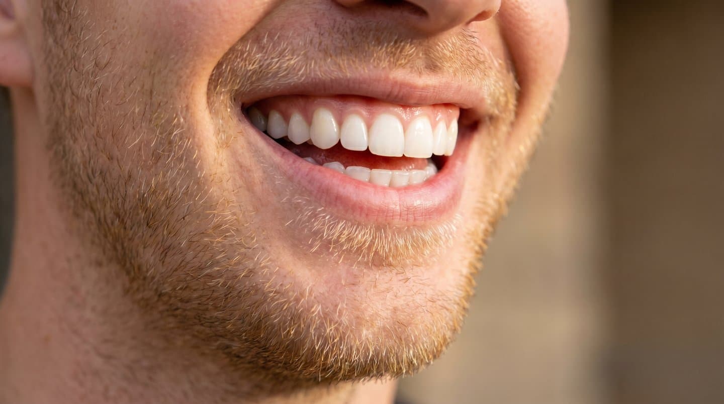 Natural-looking smile with bright, even teeth suited to cosmetic veneer treatment